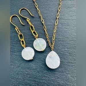 Moonstone BUNDLE Dangle Earrings and Moonstone Pendant Necklace on Non-tarnish